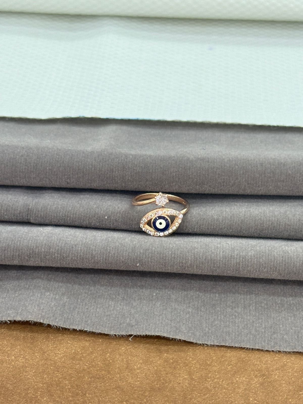 92.5 Silver Rose Gold Plated Blue Evil Eye Ring
